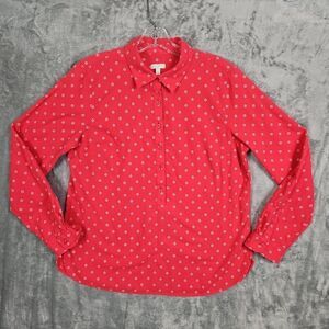 Talbots Women's Sz Med Red white Pullover Blouse cotton roll tab sleeve
